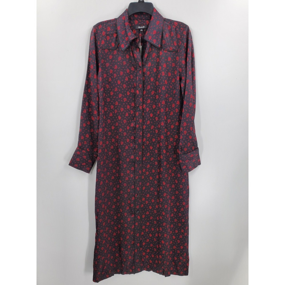 Madewell Button Front Midi Shirtdress Floral Viscose Satin Size 8 NEW NT371 B10 - Picture 2 of 5